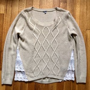 Womens Tan & Lace Sweater